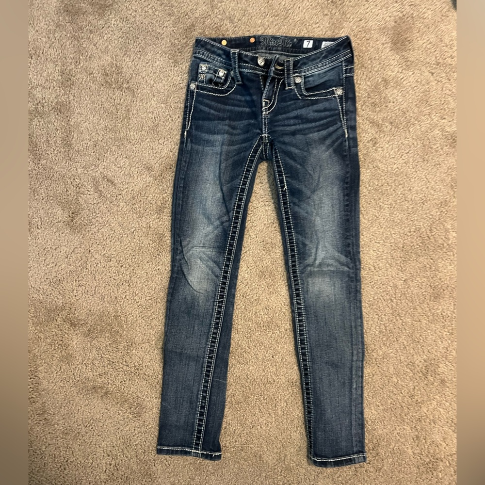 Miss Me Classic Blue Denim Jeans Bedazzled.